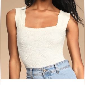 Free People - Love Letter Ivory Floral Jacquard Cropped Cami Top